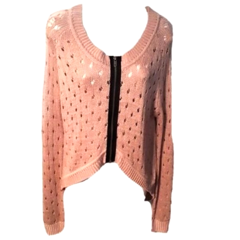 MATERIAL GIRL Women's Vintage Pink Sweater with Zip Up Front Size Large